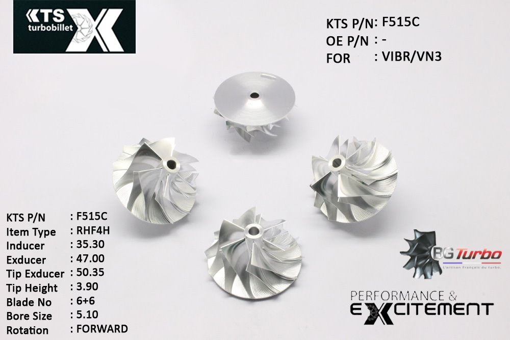 Turbo ROUE FORGÉE MFS PERFORMANCE - 6+6 PALES - INDUCER : 35,3 - EXDUCER : 47 - TYPE : RHF4HANGLE : 60° - ROTATION : Forward - SUPER BACK : 1,4 - BORE SIZE : 5,1
